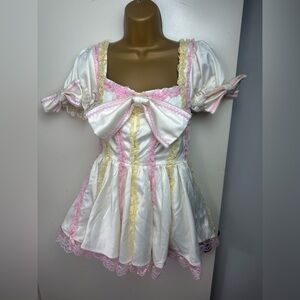 Sugar Thrillz X Dolls Kill Pink Yellow Lace Bows Croquette Babydoll Dress NWT S